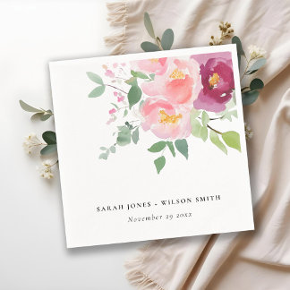 Roze Blush Bourgogne Roos Waterverf bruiloft Servet