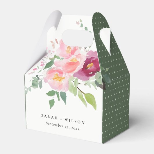 Roze Blush Bourgondiër Rozen Watercolor Trouwfeest Bedankdoosjes (Voorkant Zijde)