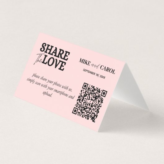 Roze Blush bruiloft foto delen met QR-code Kaart (Voorkant)
