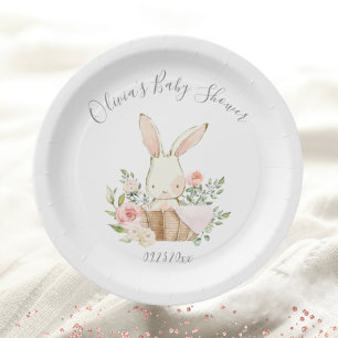 Roze Blush Bunny Rabbit Baby Girl Shower Papieren Bordje