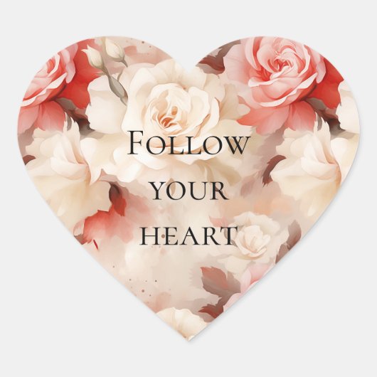 Roze Blush Cream Bloemen Hart Sticker (Voorkant)