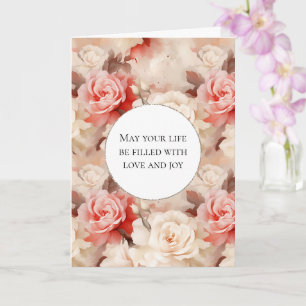Roze Blush Cream Roos Bloemen Liefde & Joy Wedding Kaart