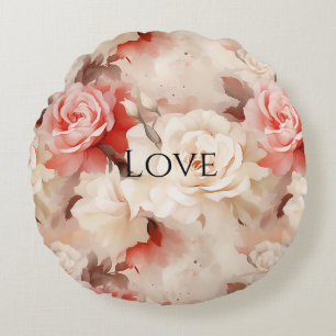 Roze Blush Cream Roos Bloemen Rond Kussen