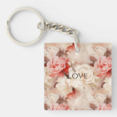 Roze Blush Cream Roos Bloemen Sleutelhanger (Voorkant)