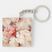 Roze Blush Cream Roos Bloemen Sleutelhanger (Achterkant)