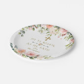 Roze Blush Crème Bloemen Hij Is Gezonden Gouden Pa Papieren Bordje (Gekanteld)
