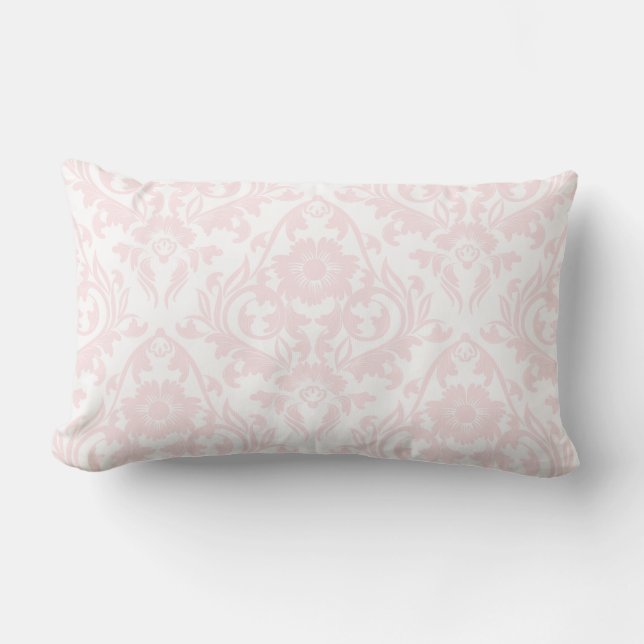 Roze Blush Damask Floral Traditional Lumbar Pillow Kussen (Voorkant)