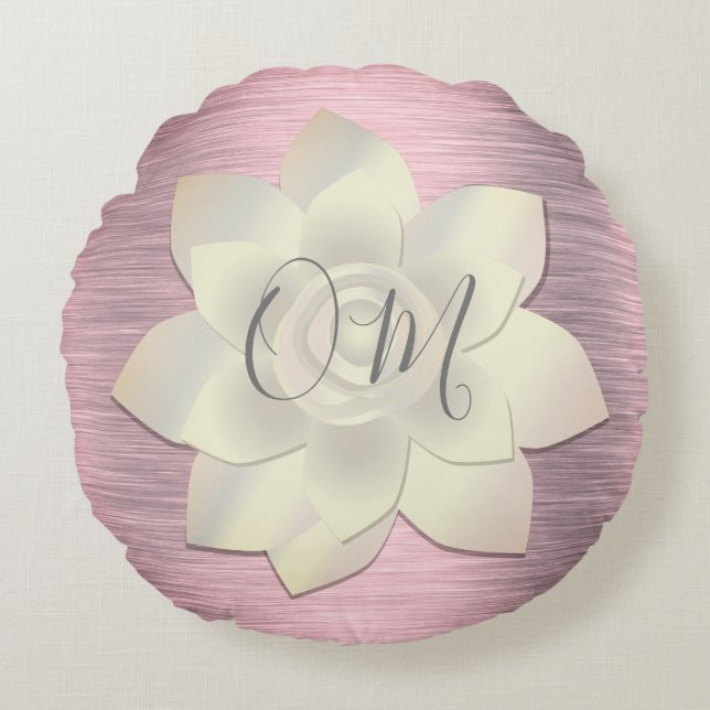 Roze Blush Elegant Lotus OM Rond Kussen (Voorkant)