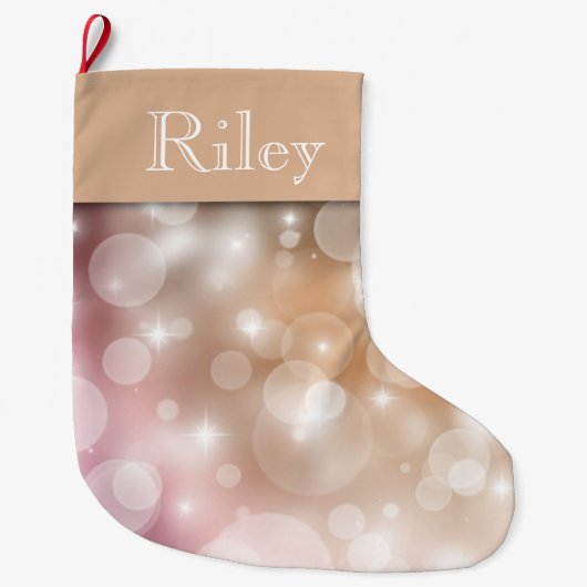 Roze Blush en Bleke Champagne Bokeh Grote Kerstsok (Voorkant)
