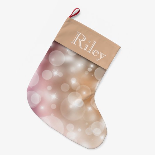 Roze Blush en Bleke Champagne Bokeh Grote Kerstsok (Voorkant (Hangend))