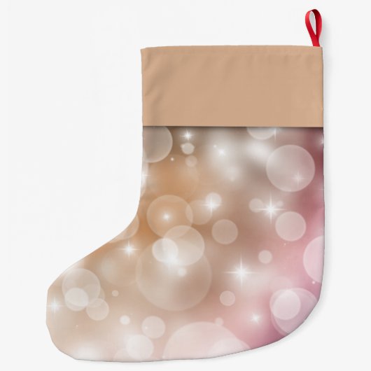 Roze Blush en Bleke Champagne Bokeh Grote Kerstsok (Achterkant)