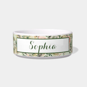 Roze Blush en Sage Green Floral Arrangement Huisdi Voerbakje