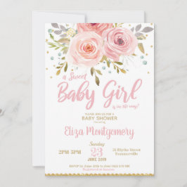 Roze Blush Floral Baby shower Invitation Girl Kaart