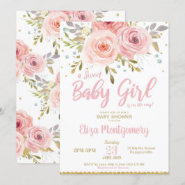 Roze Blush Floral Baby shower Invitation Girl Kaart