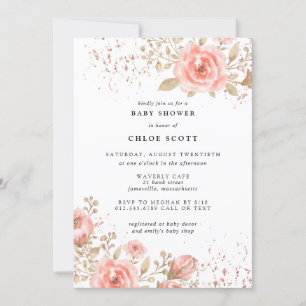 Roze Blush Floral Baby shower Invitation Girl Kaart