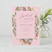 Roze Blush Floral Bridal Shower Invitation Kaart (Staand voorkant)