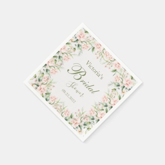 Roze Blush Floral Elegant Name Vrijgezellenfeest Servet (Hoek)