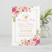 Roze Blush Floral Gold Graduparty uitnodiging (Staand voorkant)