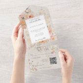 Roze Blush Floral Lijst QR-code All In One Uitnodiging (Afscheurbaar)