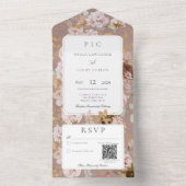  Roze Blush Floral Monogram QR Code All In One Uitnodiging (Binnen)