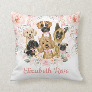  Roze Blush Floral Puppy Dogs Baby Girl Kussen