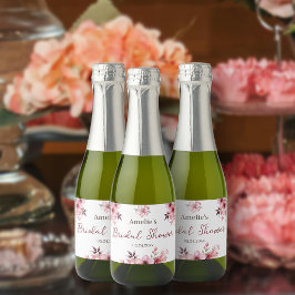 Roze Blush Floral Vrijgezellenfeest Sparkling Wijnetiket