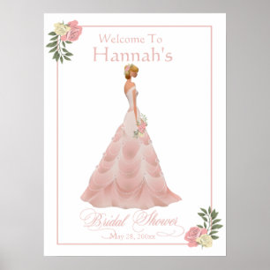 Roze Blush Floral Vrijgezellenfeest Welkom Poster