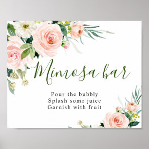 Roze Blush Flowers Floral Mimosa Bar Weddenschap Poster