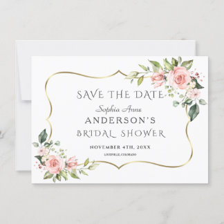 Roze Blush Flowers Gold Lijst Vrijgezellenfeest Save The Date