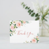 Roze Blush Flowers Greenery Floral Hartelijk dank Briefkaart (Staand voorkant)