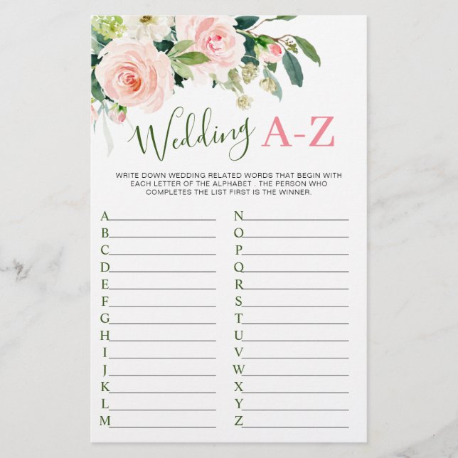 Roze Blush Flowers Greenery Vrijgezellenfeest Game (Voorkant)