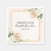 Roze Blush & Folie Goud Chic Bloemen Afstuderen Servet (Voorkant)
