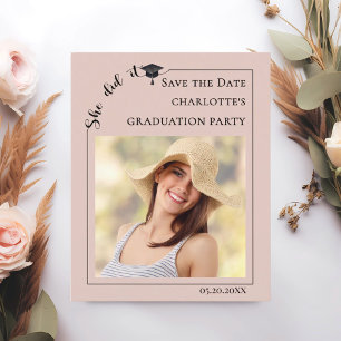 Roze Blush Foto Afstudeerfeest Save the Date Flyer