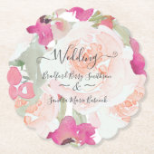 Roze Blush Framboos Waterverf Bloem Bruiloft Kartonnen Onderzetters (Voorkant)