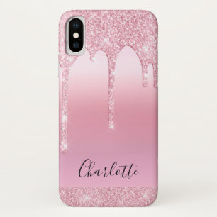 Roze Blush glitter druppels naam Monogram Hoesje-M iPhone X Hoesje