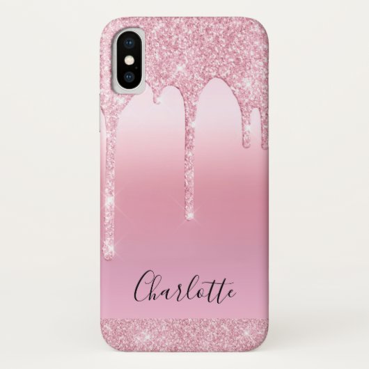 Roze Blush glitter druppels naam Monogram Hoesje-M Case-Mate iPhone Case (Achterkant)