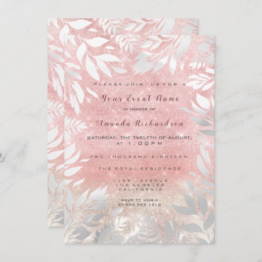 Roze Blush Glitter Ombre Bloemen Sparkly Wit 16e Kaart (Voorkant / Achterkant)