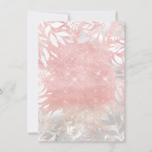 Roze Blush Glitter Ombre Bloemen Sparkly Wit 16e Kaart (Achterkant)