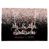 Roze Blush Glitter Weddenschap Monogram Groot Cadeauzakje (Achterkant)