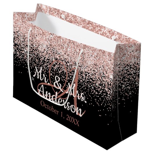 Roze Blush Glitter Weddenschap Monogram Groot Cadeauzakje (Voorkant Gekanteld)