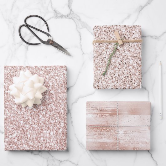 Roze Blush Glitzy Glitter Inpakpapier Vel (Voorkant)