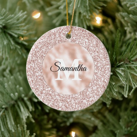 Roze Blush Glitzy Glitter Monogram Keramisch Ornament (Boom)