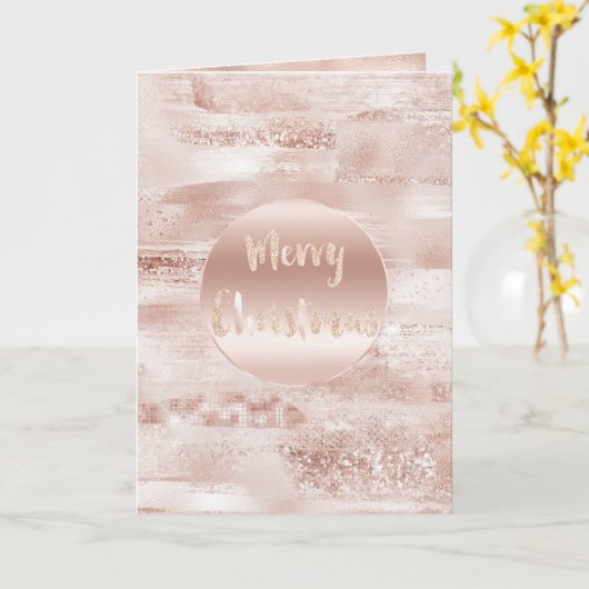 Roze Blush Glitzy Glitter Sparkle Kerstmis Kaart (Gele Bloem)
