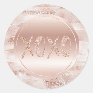 Roze blush Glitzy Glitter Sparkle XOXO Ronde Sticker