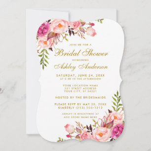 Roze Blush Gold Floral Bridal Shower Invitation B Kaart