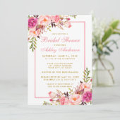 Roze Blush Gold Floral Bridal Shower Uitnodiging P (Staand voorkant)