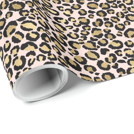 Roze Blush Gold Leopard Print Cadeaupapier (Rol Hoek)
