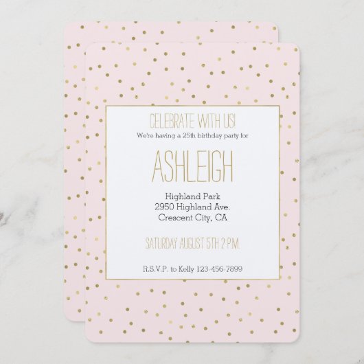 Roze Blush Gold Sparkle Confetti Verjaardag Kaart (Voorkant / Achterkant)