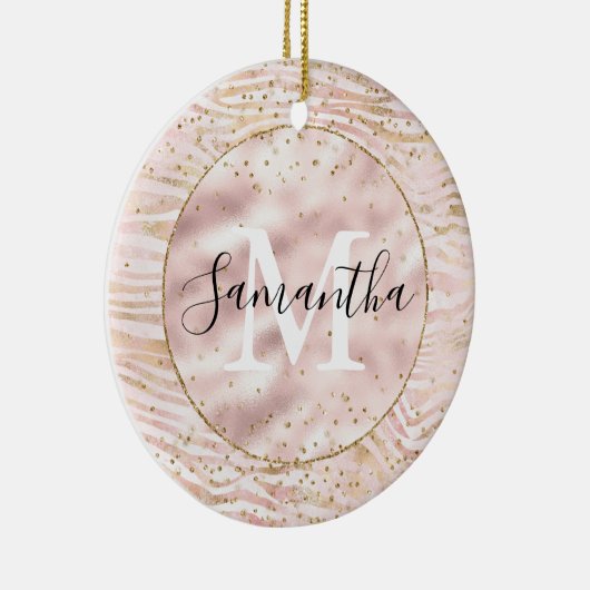 Roze Blush Gold Zebra Print Glitz Monogram Keramisch Ornament (Rechts)