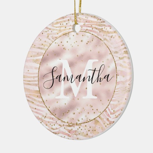 Roze Blush Gold Zebra Print Glitz Monogram Keramisch Ornament (Links)